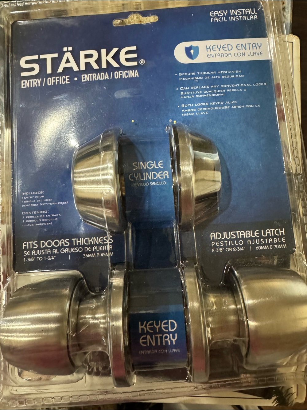 STÄRKE Brushed Nickel Keyed Entry Door Knob Set - Silver